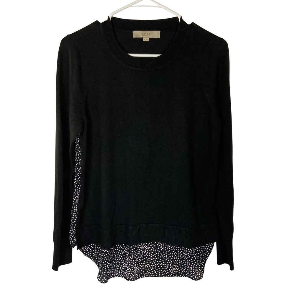 LOFT Womens Black Mixed Media Polka Dot Back‎ Sweater Size M